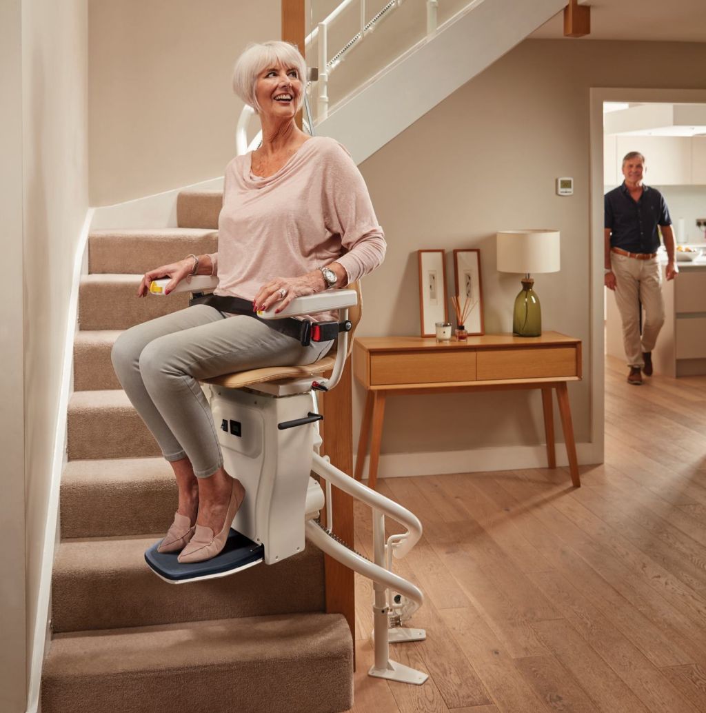 Infinity Curved Stairlift installed on a staircase in a home in the West of Ireland.